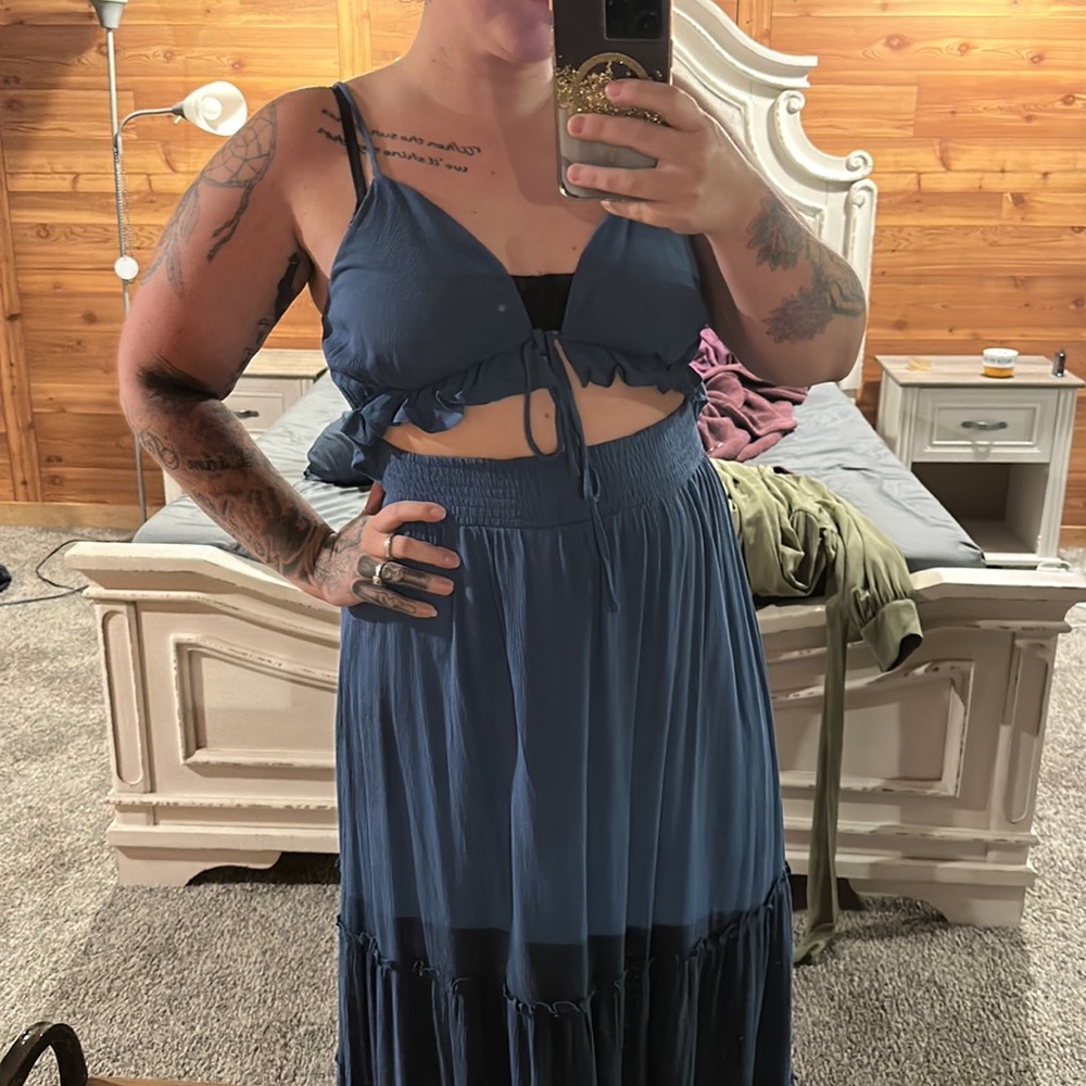 Large dress cutout and ties in the front